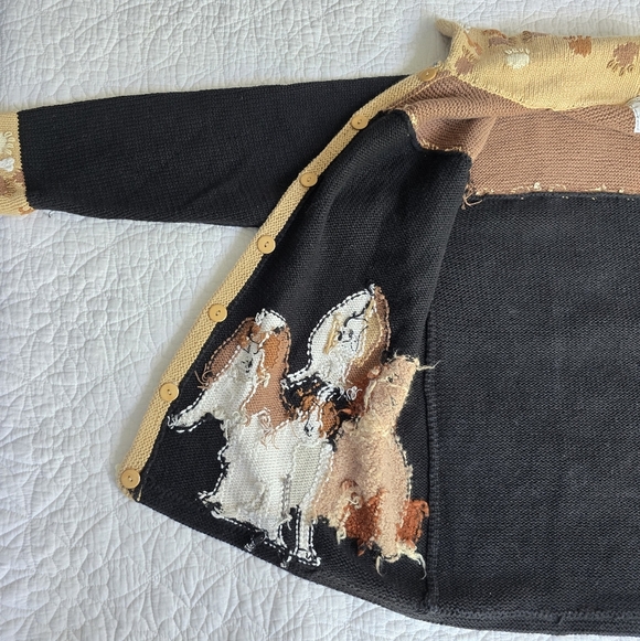 Storybook Knits Dog Motif Heavyweight Knit Cardigan Sweater Bone Buttons 1X - Picture 13 of 16